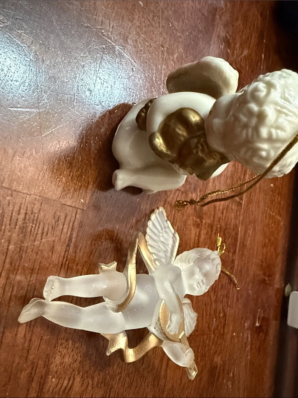 Elegant White and Gold Cherub Holiday Ornaments -vintage 90s set of 2